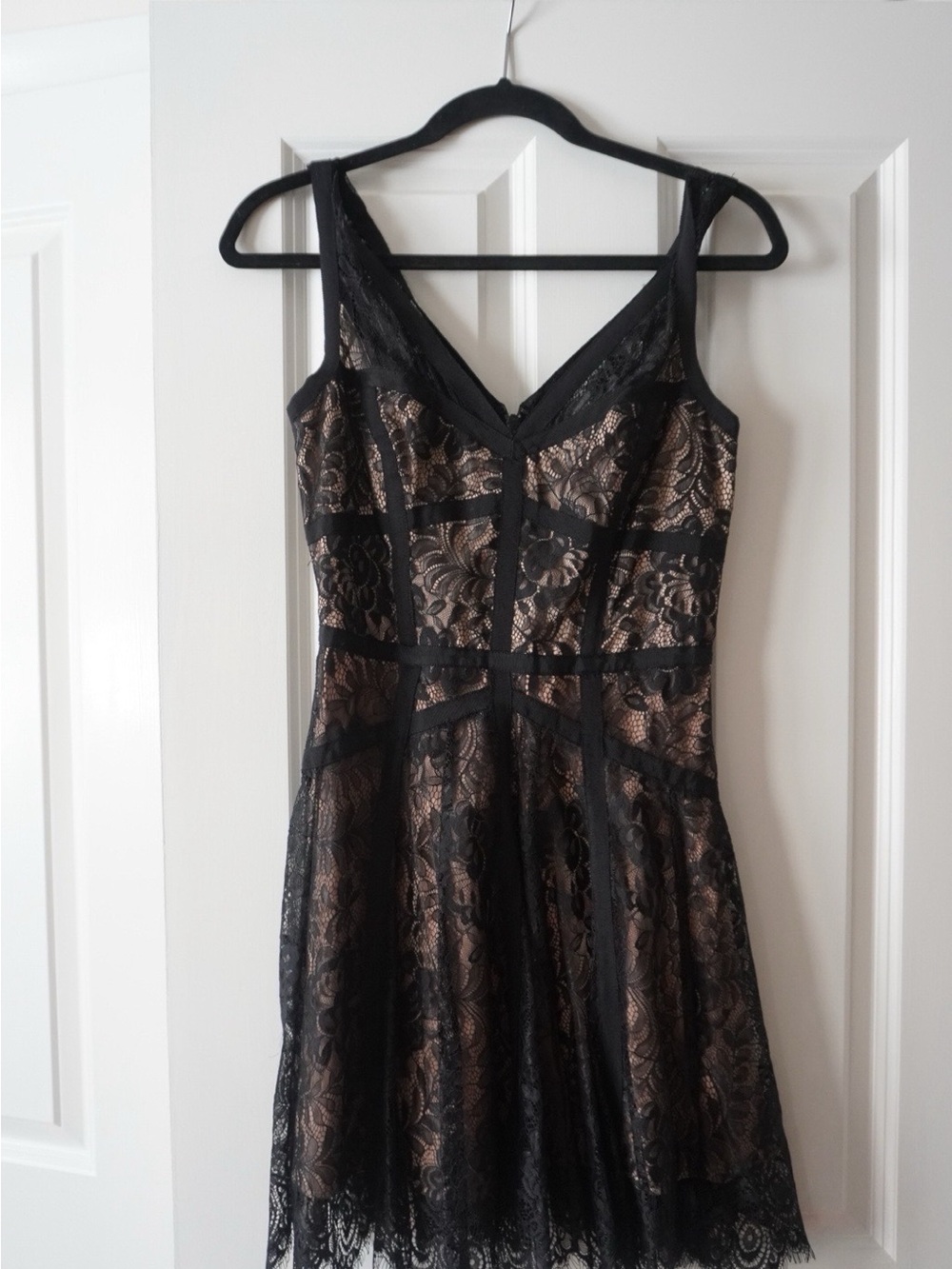 bebe Black Lace Mini Dress with Nude Underlay